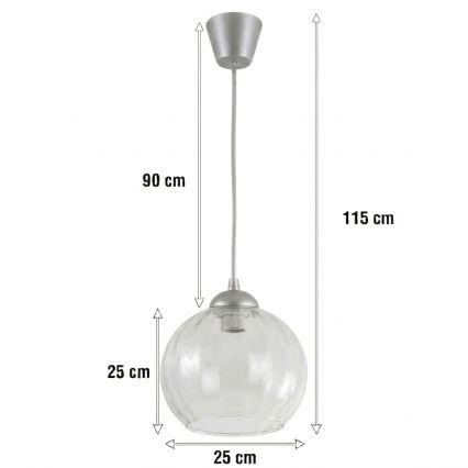 Brilagi - LED függeszték kábellel RETRO GLASS 1xE27/60W/230V átm. 25 cm ezüst/átlátszó