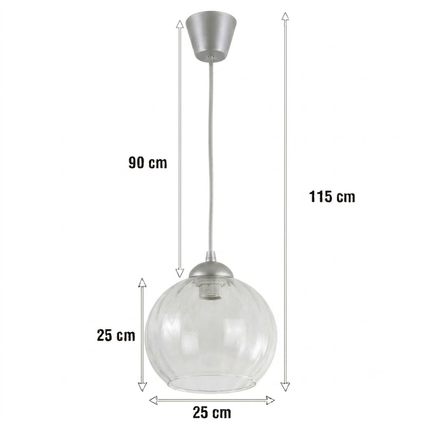 Brilagi - LED függeszték kábellel RETRO GLASS 1xE27/60W/230V átm. 25 cm ezüst/átlátszó