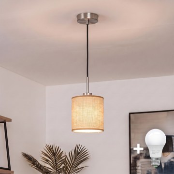Brilagi - LED függeszték zsinóron NUBILA 1xE27/60W/230V átm. 14 cm fekete/világosbarna