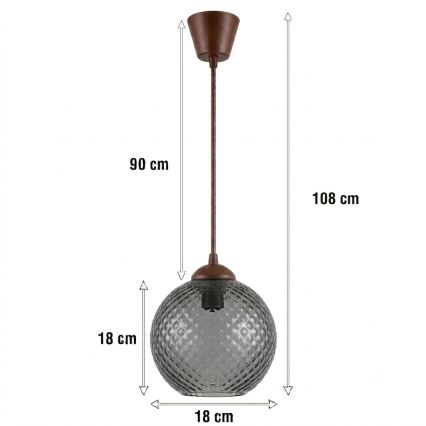 Brilagi - LED függeszték zsinóron RETRO GLASS 1xE27/60W/230V Ø18 cm barna/füstszürke