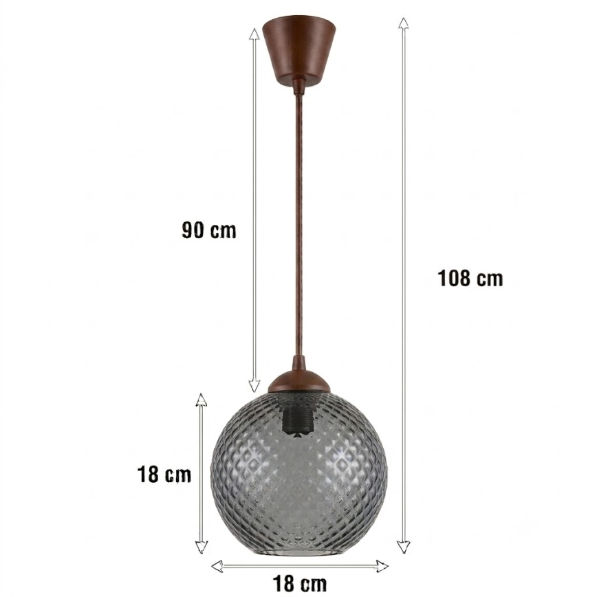 Brilagi - LED függeszték zsinóron RETRO GLASS 1xE27/60W/230V Ø18 cm barna/füstszürke