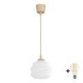 Brilagi - LED függeszték zsinóron RETRO GLASS 1xE27/60W/230V Ø 20 cm bézs/fehér