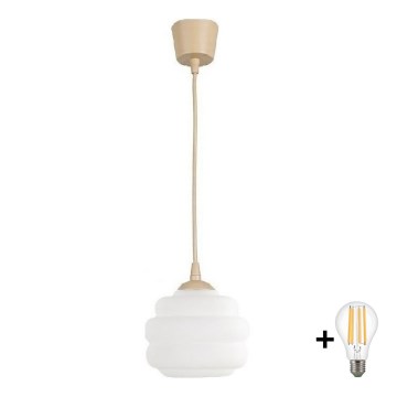Brilagi - LED függeszték zsinóron RETRO GLASS 1xE27/60W/230V Ø 20 cm bézs/fehér