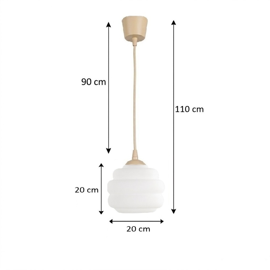 Brilagi - LED függeszték zsinóron RETRO GLASS 1xE27/60W/230V Ø 20 cm bézs/fehér