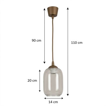 Brilagi - zsinóros LED függeszték RETRO GLASS 1xE27/60W/230V, átmérő: 14 cm, barna/füstszürke