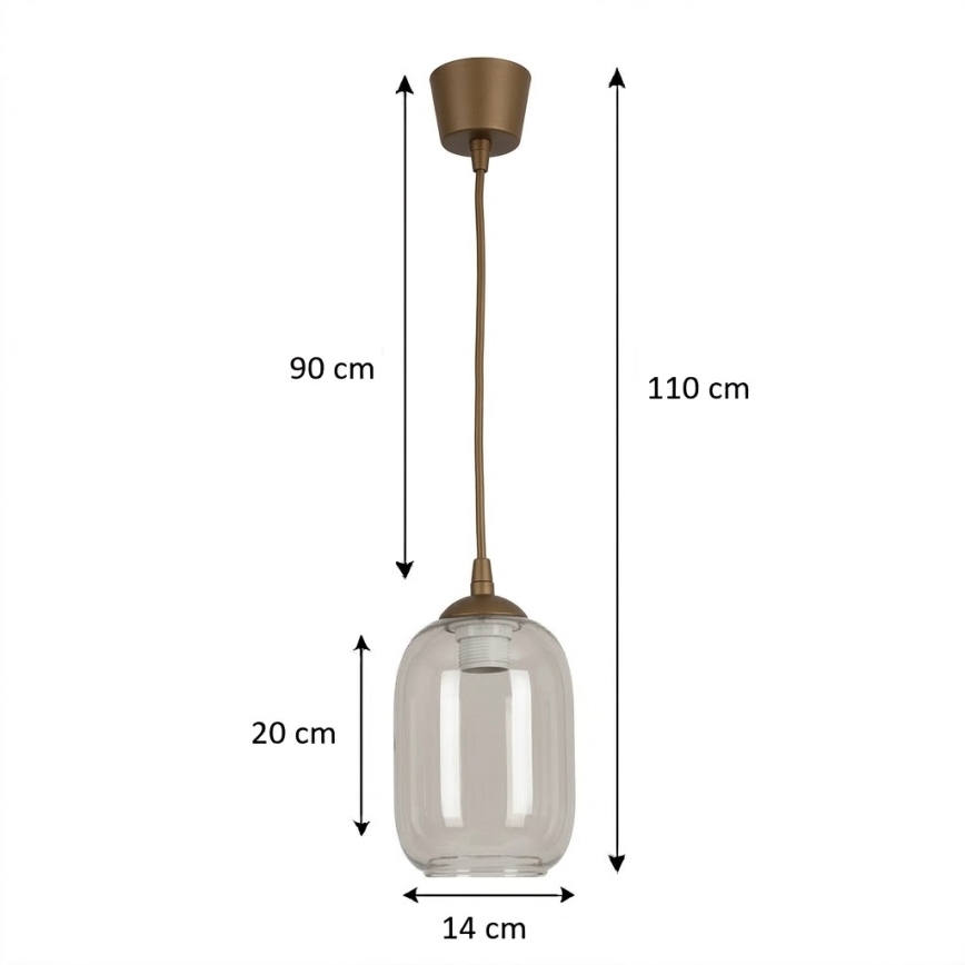 Brilagi - zsinóros LED függeszték RETRO GLASS 1xE27/60W/230V, átmérő: 14 cm, barna/füstszürke