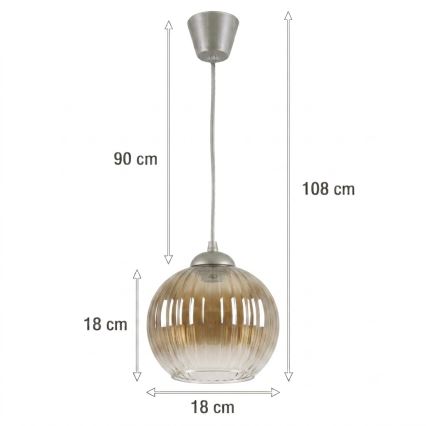 Brilagi - LED függeszték zsinóron RETRO GLASS 1xE27/60W/230V átm. 18 cm ezüst/füstös barna