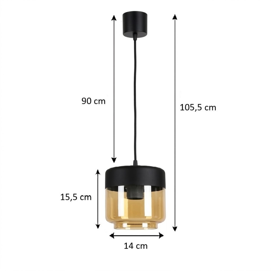 Brilagi - LED csillár kábelen RETRO GLASS 1xE27/60W/230V, átm. 14 cm, fekete/füstös bézs