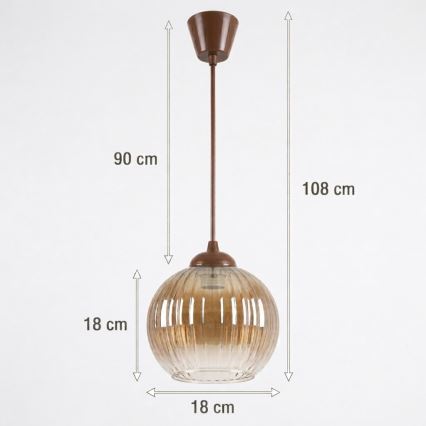 Brilagi - zsinóros LED függeszték RETRO GLASS 1xE27/60W/230V Ø 18 cm barna/füstös barna