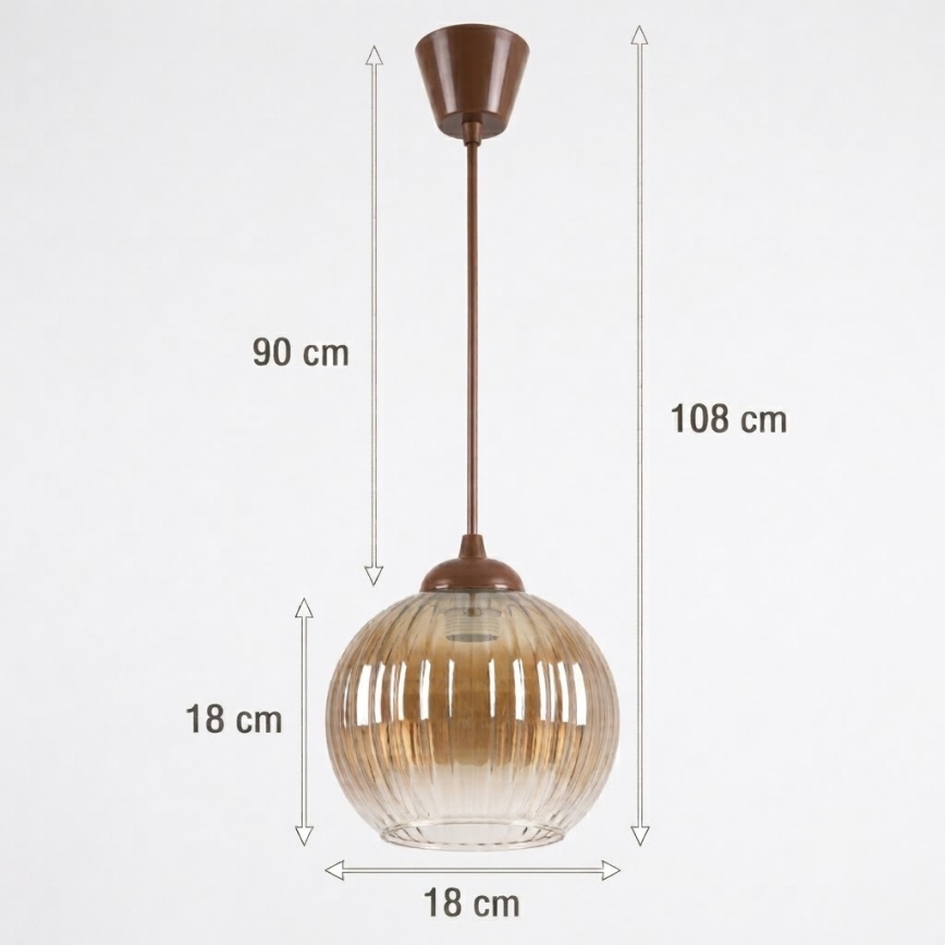 Brilagi - zsinóros LED függeszték RETRO GLASS 1xE27/60W/230V Ø 18 cm barna/füstös barna