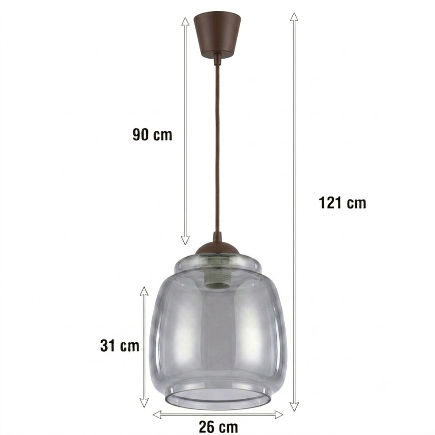 Brilagi - RETRO GLASS LED csillár kábelen 1xE27/60W/230V átm. 26 cm barna/füstszürke