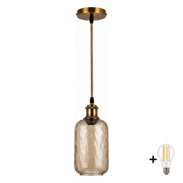 BRILAGI - LED függőlámpa kábelen RETRO GLASS 1xE27/60W/230V átm. 14 cm arany/füstbarna