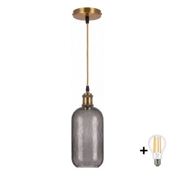 BRILAGI - LED függőlámpa kábelen RETRO GLASS 1xE27/60W/230V átm. 14 cm arany/füstszürke