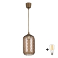 Brilagi - LED függőlámpa kábelen RETRO GLASS 1xE27/60W/230V átm. 14 cm barna//füstös barna