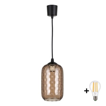 Brilagi - LED függőlámpa kábelen RETRO GLASS 1xE27/60W/230V átm. 14 cm fekete/füstbarna