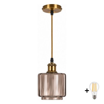 BRILAGI - LED függőlámpa kábelen RETRO GLASS 1xE27/60W/230V átm. 15 cm arany/füstös bézs