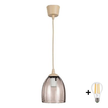 Brilagi - LED függőlámpa kábelen RETRO GLASS 1xE27/60W/230V átm. 17 cm bézs/füstös bézs