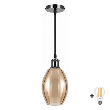 BRILAGI - LED függőlámpa kábelen RETRO GLASS 1xE27/60W/230V átm. 17 cm fekete/füstös bézs