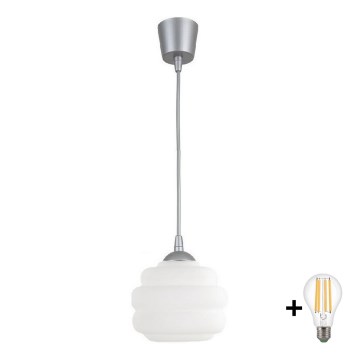 Brilagi - LED függőlámpa kábelen RETRO GLASS 1xE27/60W/230V, átm. 20 cm, ezüst/fehér