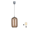 Brilagi - LED függőlámpa kábelen RETRO GLASS 1xE27/60W/230V, átmérő 14 cm, ezüst/füstbarna
