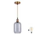 BRILAGI - LED függőlámpa kábelen RETRO GLASS 1xE27/60W/230V Ø 14 cm arany/füstszürke