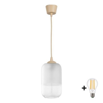 Brilagi - LED függőlámpa kábelen RETRO GLASS 1xE27/60W/230V Ø 14 cm bézs/fehér