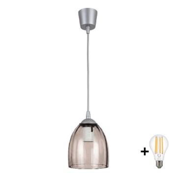 Brilagi - LED függőlámpa kábelen RETRO GLASS 1xE27/60W/230V Ø 17 cm ezüst/füstös bézs
