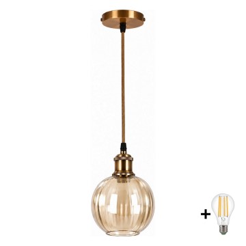 BRILAGI - LED függőlámpa kábelen RETRO GLASS 1xE27/60W/230V Ø 18 cm arany/füstös barna