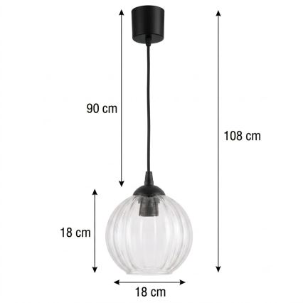 Brilagi - LED függőlámpa kábelen RETRO GLASS 1xE27/60W/230V Ø 18 cm fekete/átlátszó