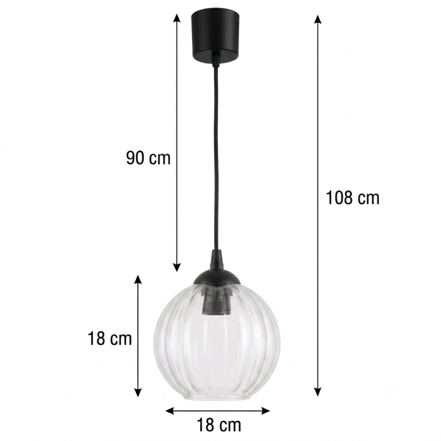 Brilagi - LED függőlámpa kábelen RETRO GLASS 1xE27/60W/230V Ø 18 cm fekete/átlátszó