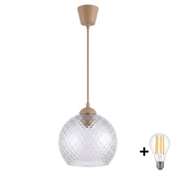 Brilagi - LED függőlámpa kábelen RETRO GLASS 1xE27/60W/230V Ø 25 cm bézs/füstszürke