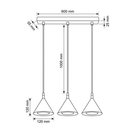 BRILAGI - LED Függőlámpa kábellel CONE TRIPLE 3xGX53/15W/230V arany