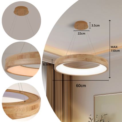 Brilagi - LED kábeles függőlámpa FALCON WOOD LED/40W/230V 3000/4000/6000K átm. 60 cm fa