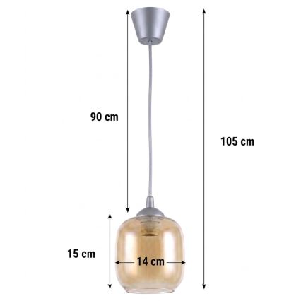 Brilagi - LED függőlámpa RETRO GLASS, 1xE27/60W/230V, átm. 14 cm, ezüst/füstös barna