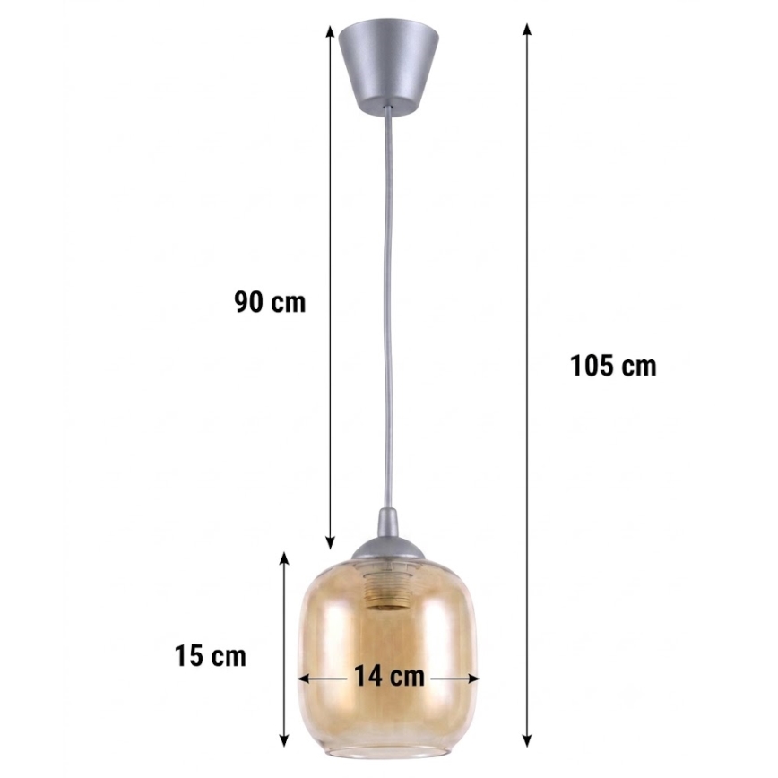 Brilagi - LED függőlámpa RETRO GLASS, 1xE27/60W/230V, átm. 14 cm, ezüst/füstös barna