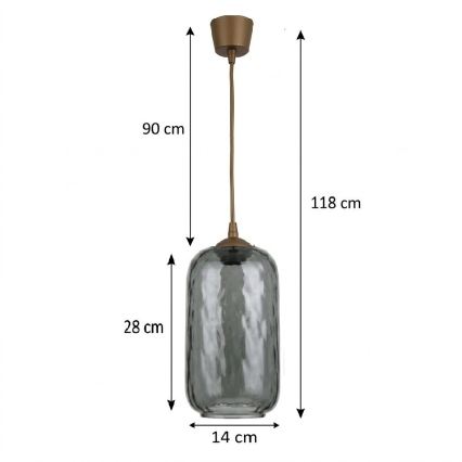 Brilagi - LED csillár zsinóron RETRO GLASS 1xE27/60W/230V átm. 14 cm barna/füstszürke