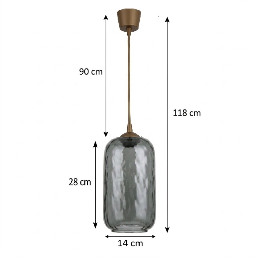Brilagi - LED csillár zsinóron RETRO GLASS 1xE27/60W/230V átm. 14 cm barna/füstszürke