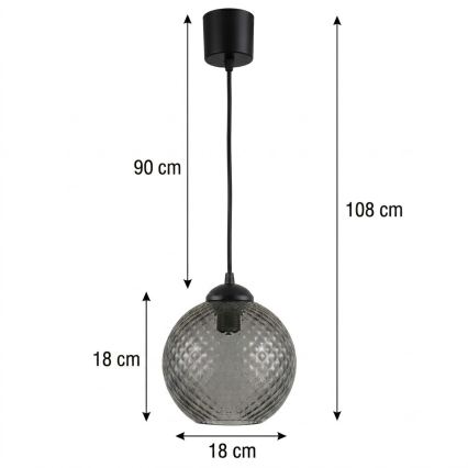 Brilagi - RETRO GLASS LED csillár kábellel 1xE27/60W/230V, átmérő 18 cm, fekete/füstszürke