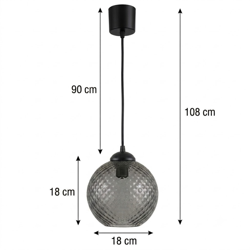 Brilagi - RETRO GLASS LED csillár kábellel 1xE27/60W/230V, átmérő 18 cm, fekete/füstszürke