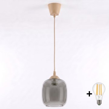 Brilagi - LED függőlámpa kábellel RETRO GLASS 1xE27/60W/230V átm. 14 cm bézs/füstszürke