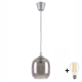 Brilagi - LED függőlámpa kábellel RETRO GLASS 1xE27/60W/230V átm. 14 cm ezüst/füstszürke