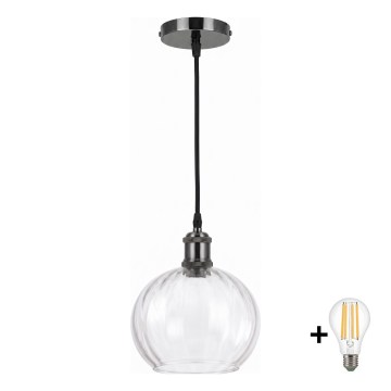 BRILAGI - LED függőlámpa kábellel RETRO GLASS 1xE27/60W/230V átm. 25 cm fekete/átlátszó
