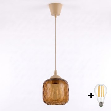 Brilagi - LED függőlámpa kábellel RETRO GLASS 1xE27/60W/230V átmérő 14 cm bézs/füstbarna