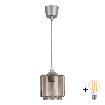 Brilagi - LED függőlámpa kábellel RETRO GLASS 1xE27/60W/230V átmérő 15 cm ezüst/füstös bézs