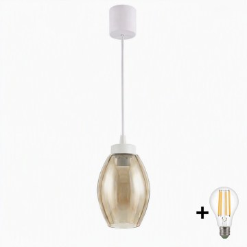 Brilagi - LED függőlámpa kábellel RETRO GLASS 1xE27/60W/230V Ø 17 cm fehér/füstös bézs