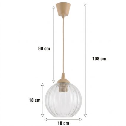 Brilagi - LED függőlámpa kábellel RETRO GLASS 1xE27/60W/230V Ø 18 cm bézs/átlátszó