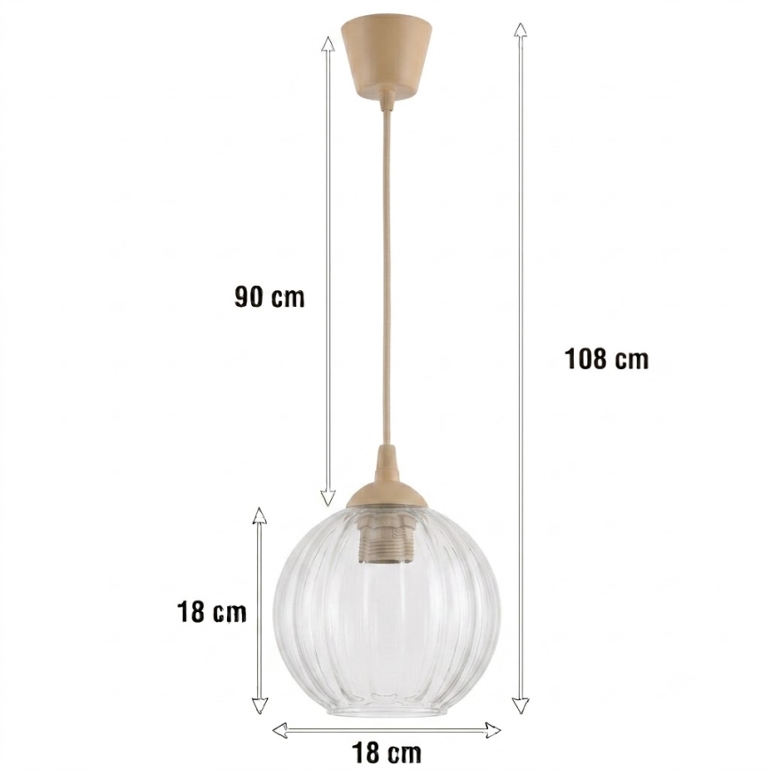 Brilagi - LED függőlámpa kábellel RETRO GLASS 1xE27/60W/230V Ø 18 cm bézs/átlátszó