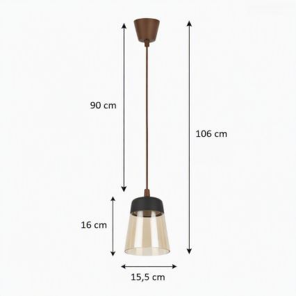 Brilagi - LED kábeles függeszték RETRO GLASS 1xE27/60W/230V Ø 15,5 cm barna/füstös bézs/fekete