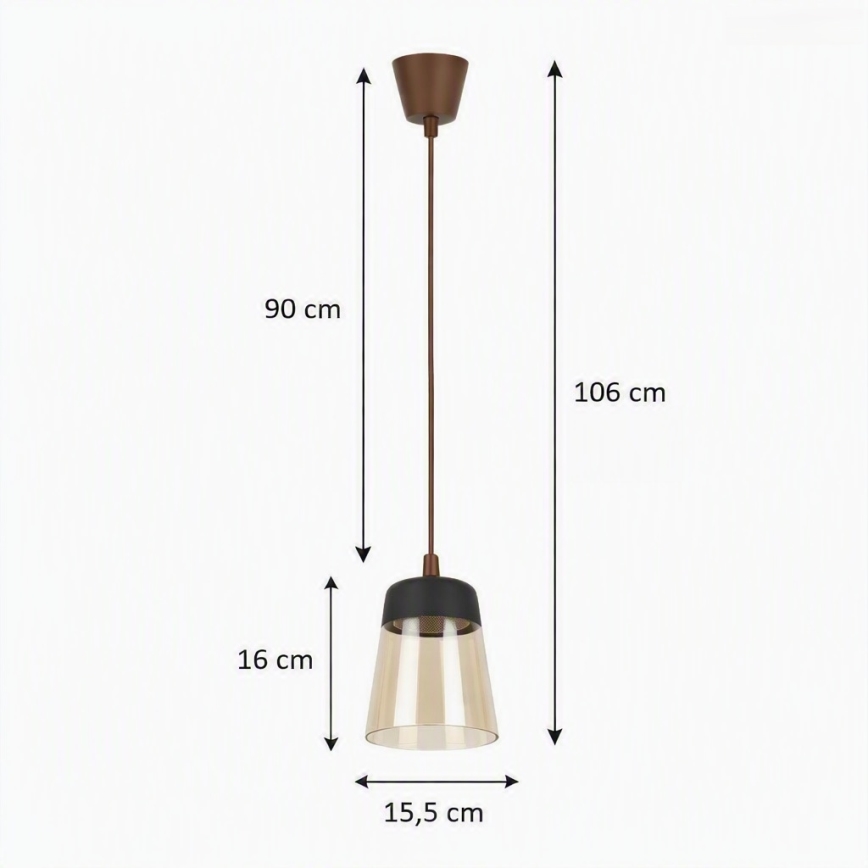 Brilagi - LED kábeles függeszték RETRO GLASS 1xE27/60W/230V Ø 15,5 cm barna/füstös bézs/fekete