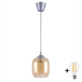 Brilagi - LED függőlámpa RETRO GLASS, 1xE27/60W/230V, átm. 14 cm, ezüst/füstös barna